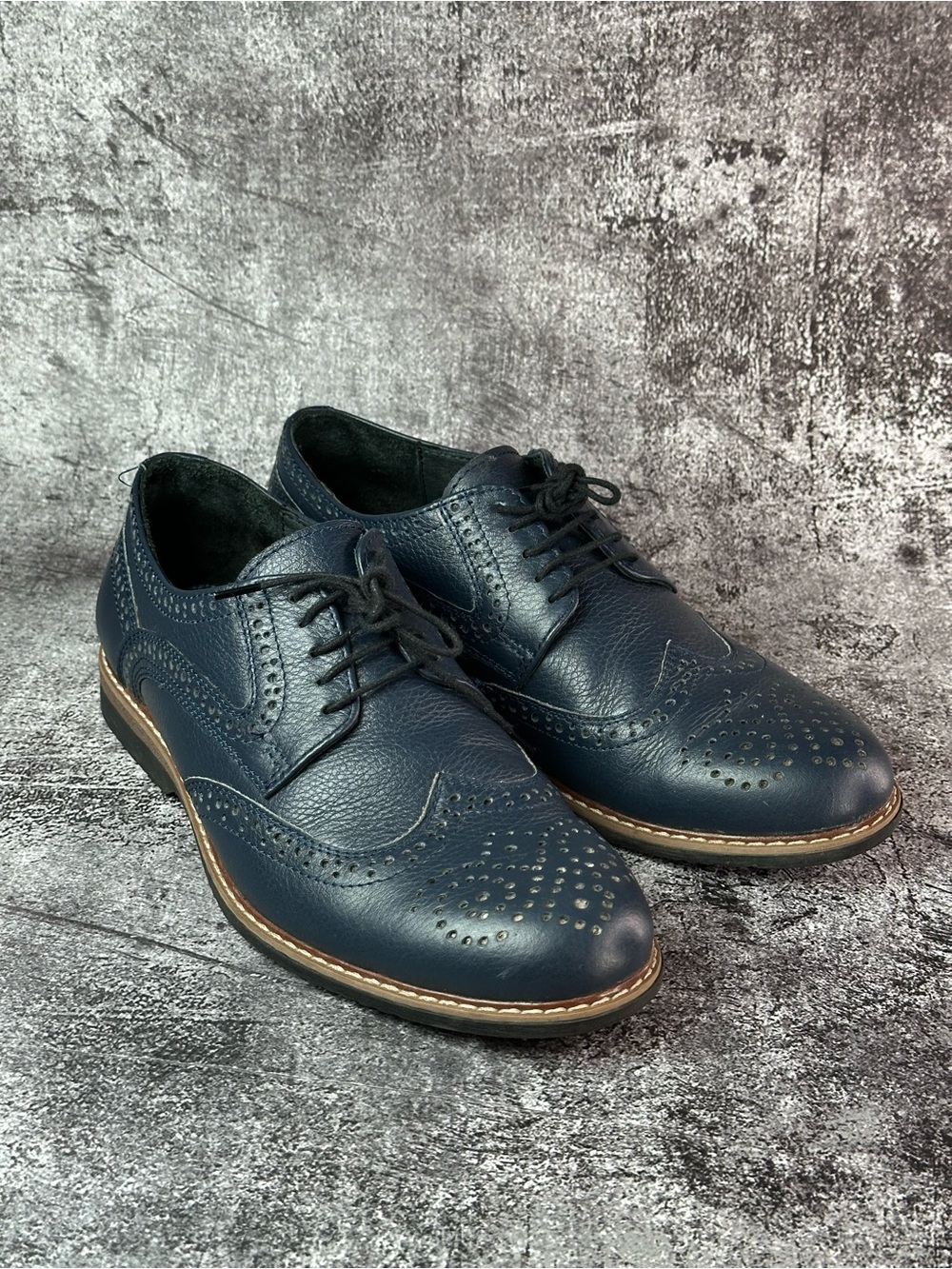Men’s Navy Wingtip Oxford Brogue Dress Shoes Lace Up EU 40